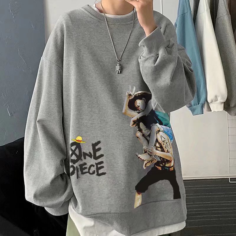 Áo Sweater Tay Dài Cổ Tròn Dáng Rộng In Hình Luffy Và Ace Phong Cách Hip hop Thời Trang Cho Nam Giới Size M-8XL