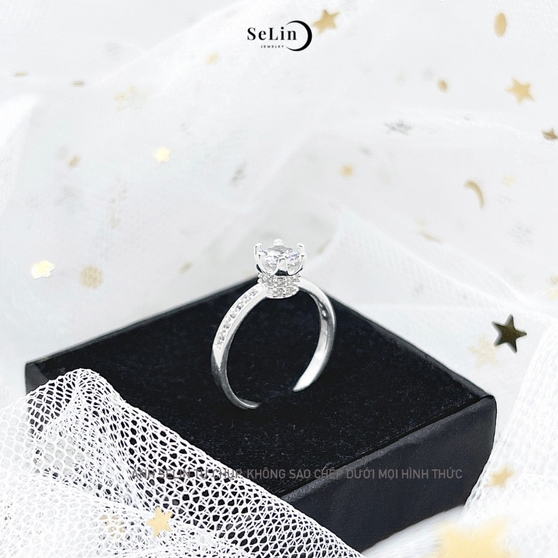 Nhẫn bạc nữ SELIN JEWELRY bạc ta 999 đính đá ổ cao xi trắng sang trọng siêu sáng, trang sức phụ kiện bạc nữ
