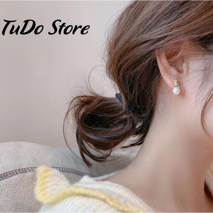 Bông tai, hoa tai nữ Hàn quốc mạ bạc 925 đính hạt phong cách đơn giản cá tính HT4