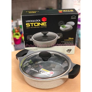 Nồi Đá Lock&Lock Stone LCA6242D 2 Tay Cầm 24cm Thân Thấp (Có thể sử dụng bếp từ)