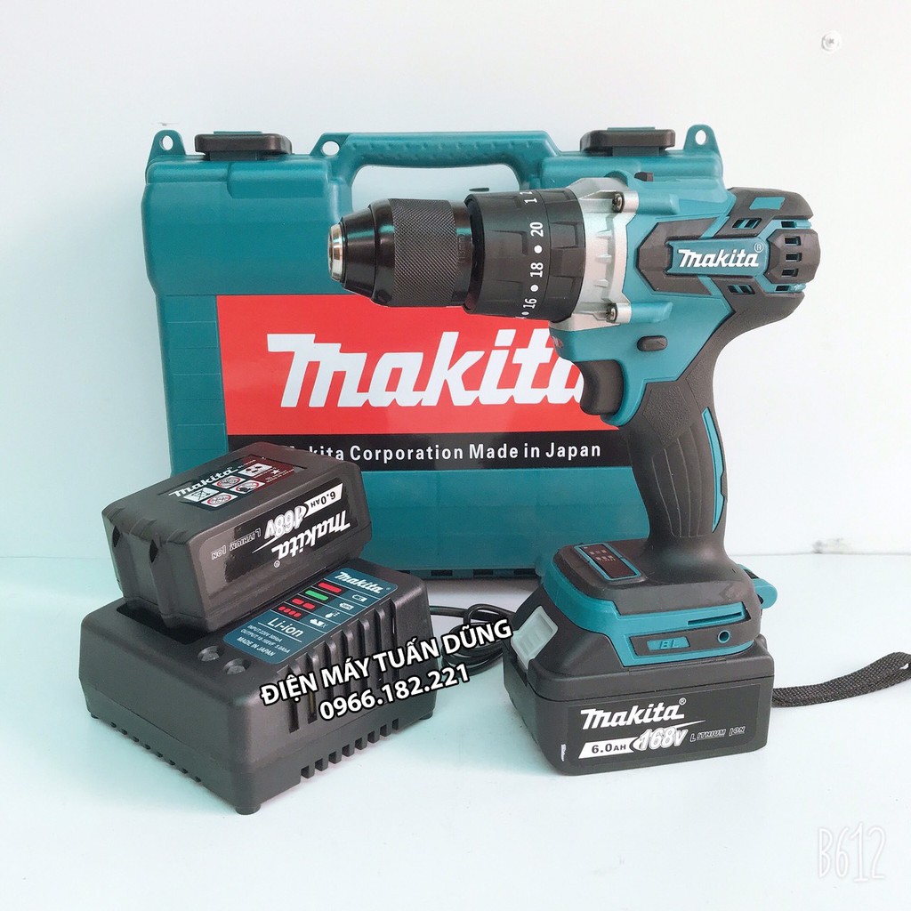 Máy khoan dùng pin Makita 168V Động cơ không chổi than 3 chức năng 100% dây đồng Dụng cụ có ích cho sửa chữa