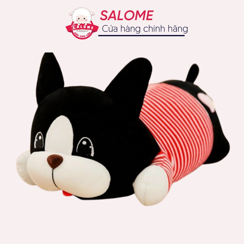 Gấu Bông Chó Đen Áo Sọc SALOME, Thú Qùa Tặng Cao Cấp Vải Miniso Mềm Mịn