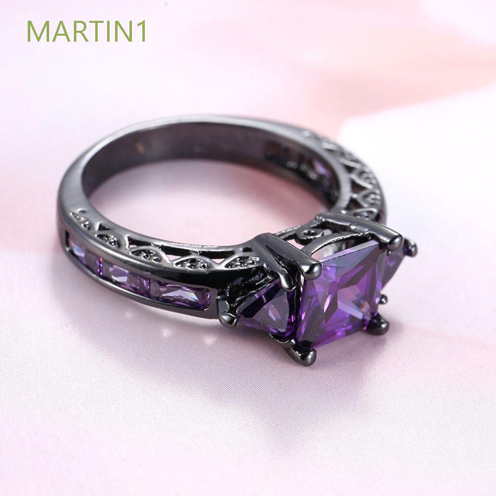 Nhẫn đính đá zircon màu tím/đen phong cách vintage thời trang cho nữ MARTIN 1
