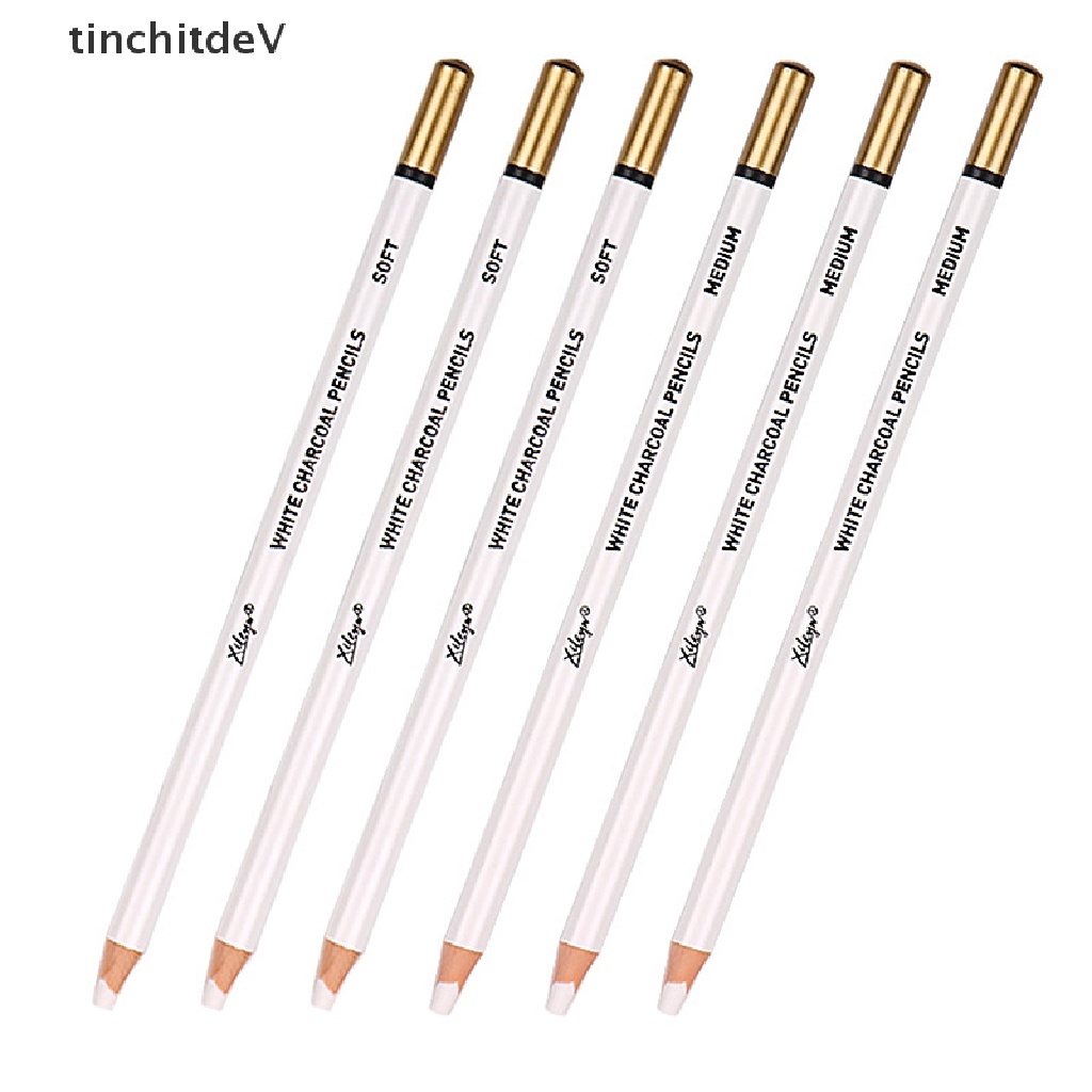 Set 6 Bút Chì Than Mềm Và Vừa Màu Trắng Dùng Vẽ Phác Thảo