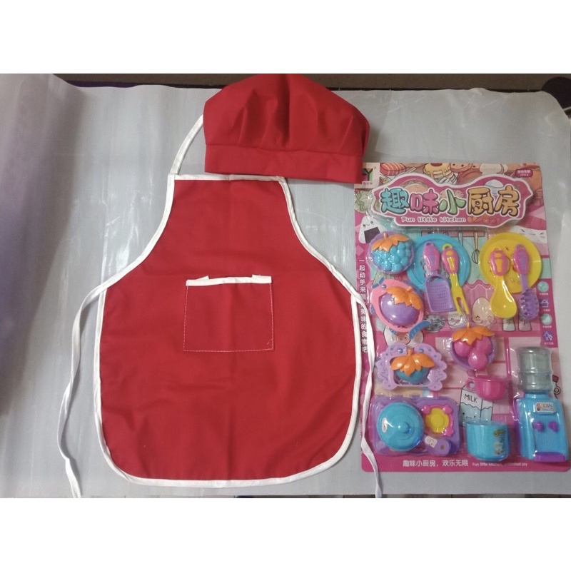 sét đồ chơi nấu ăn và bộ tạp dề cho bé