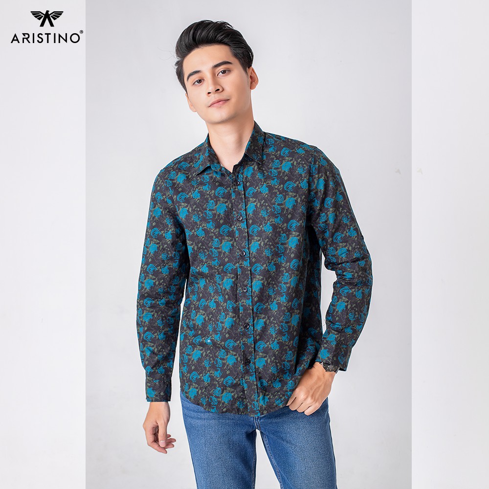 Áo sơ mi nam ARISTINO hoạ tiết hoa hồng trẻ trung, thời thượng, chất cotton thấm hút, thoáng mát - ALSM2609