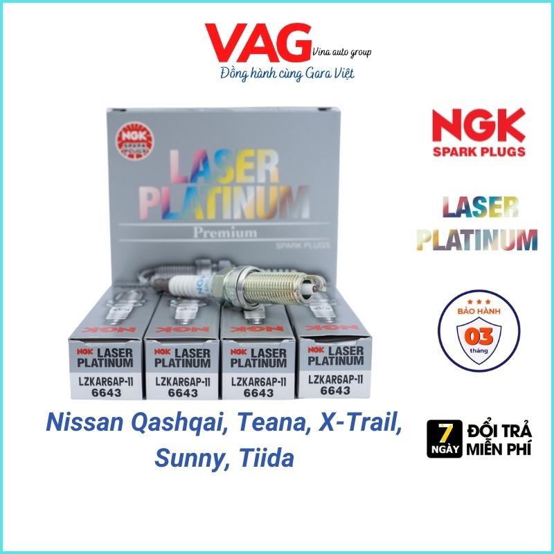 [Chính hãng] Bugi NGK LASER PLATINUM cho Nissan Teana, Sunny, Qashqai, X-Trail, Tiida,... | LZKAR6AP-11