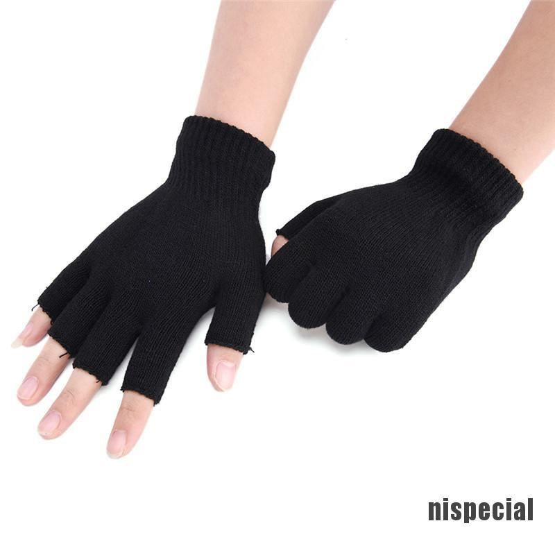 Găng Tay Dệt Kim Co Giãn Màu Đen Thời Trang Mùa Đông Cho Nữ