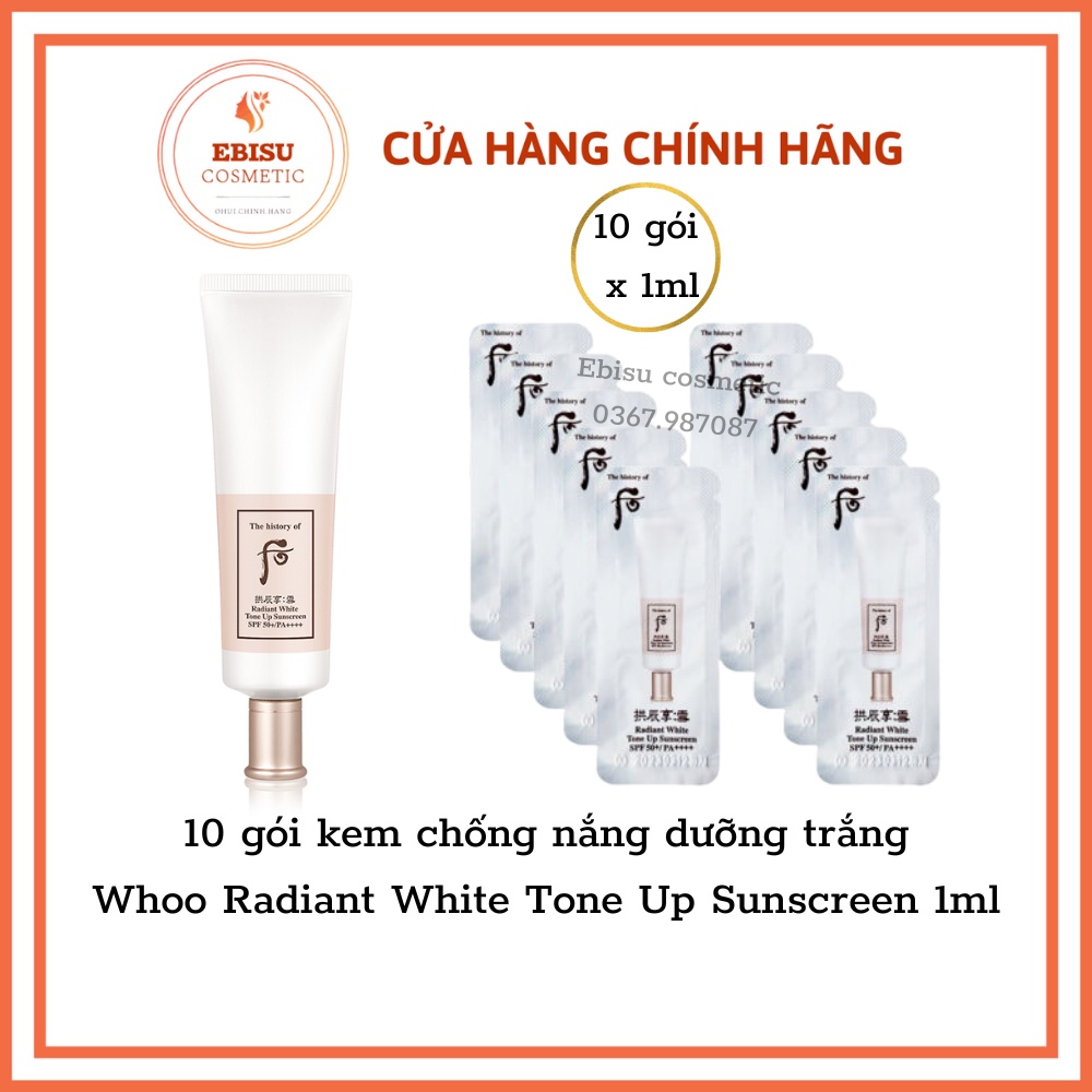 10 Gói Kem Chống Nắng Dưỡng Trắng Whoo Radiant White Tone Up Sunscreen 1Ml