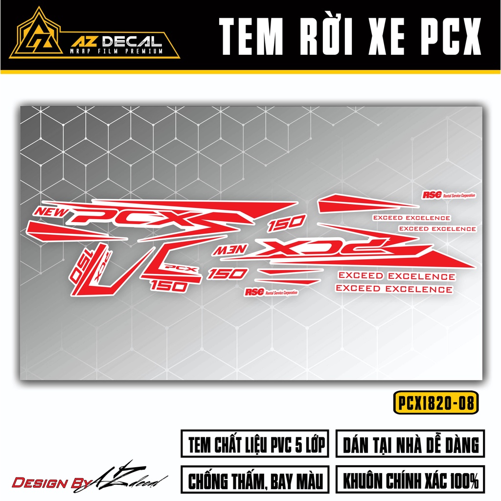 Tem Rời Dán PCX 150 Mẫu Exceed Excellence | PCX-08 | Decal Chế Dán Xe Máy PCX Chống Nước, Bền Màu