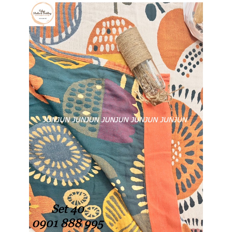 N9_Set Chăn Ga Gối vải Xô Organic cotton dòng cao cấp