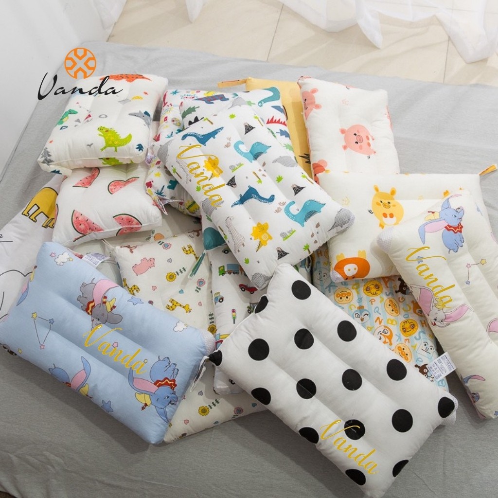 Gối đầu cho bé VANDA có rãnh thông hơi chất liệu cotton thoáng mát ruột bông gòn