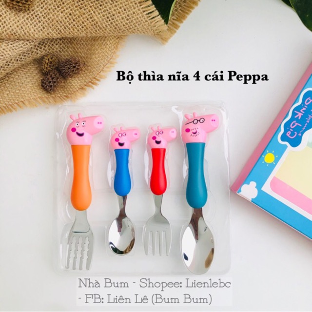 THÌA NĨA PEPPA PIG - bộ 4 cái như hình- Thìa cho bé ăn dặm