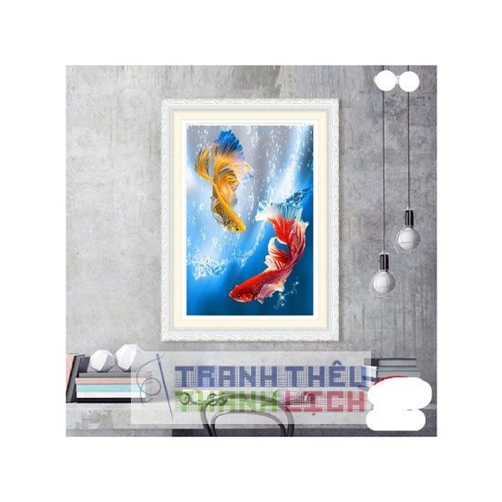 Tranh thêu chữ thập cá song ngư Phú Quý Hữu Dư 3D AL53623 |50x70cm|