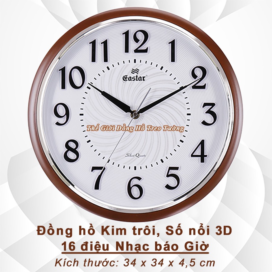 Đồng Hồ Treo Tường KIM TRÔI Tròn Mặt Trắng Chữ Nổi Có NHẠC GÕ Báo giờ - Tặng 3 Pin Maxell - Bảo Hành 1 Năm