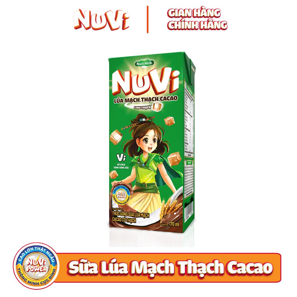 Thùng 48 hộp NuVi TU Sữa Lúa Mạch Cacao Có Thạch Hộp 170 ml/hộp