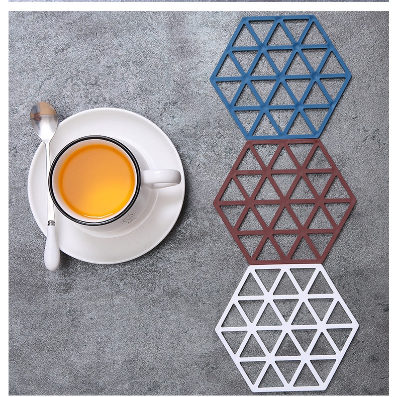 1 Lót ly, lót đồ nóng silicon hình polygon lục giác hiện đại (chọn màu; họa tiết ngẫu nhiên)