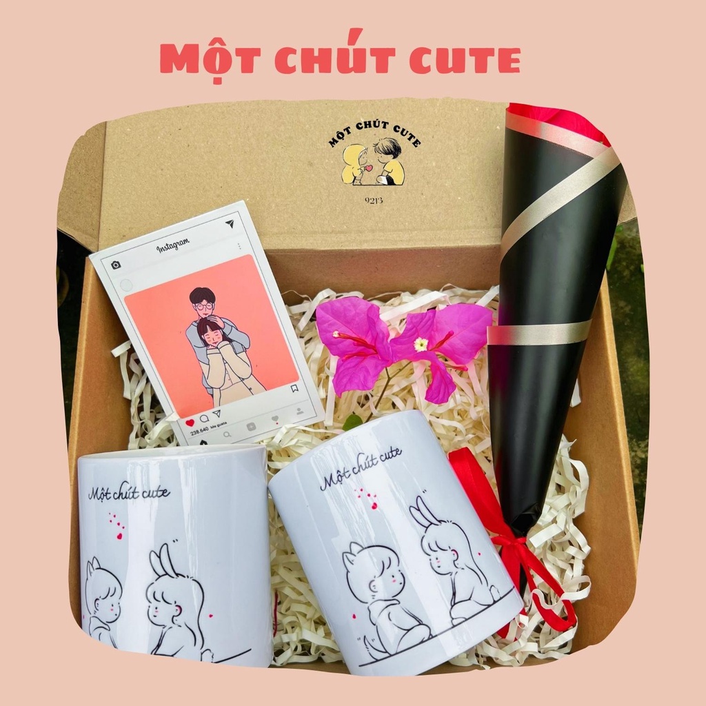 Set quà tặng Cốc đôi nhìn nhau say đắm Một chút cute dành cho người yêu dịp Valentine,6/4,giáng sinh,20/10,8/3