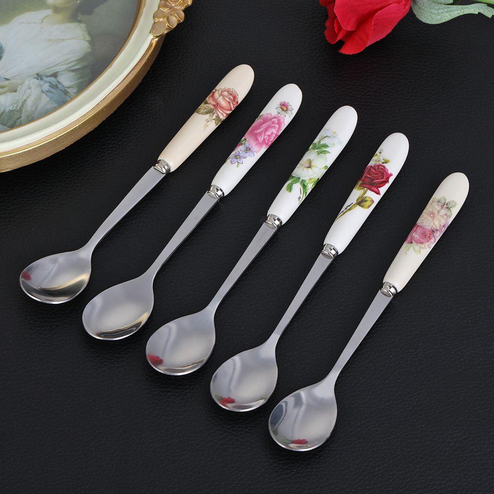 BORAG Muỗng Cà Phê Bằng Sứ Hình Hoa Hồng