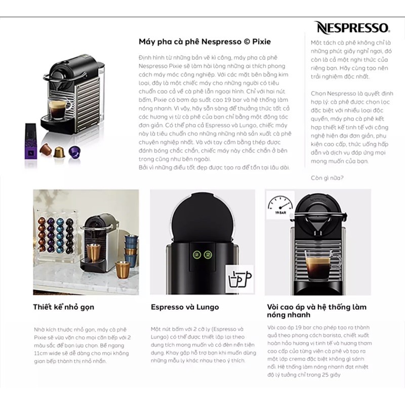 ( Tặng 14 capsules) Máy pha cà phê viên nén Nespresso pixie