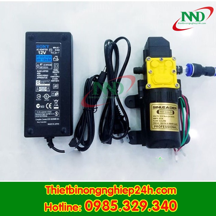 Máy Bơm đơn Sinleader Áp Lực Mini tự ngắt kèm nguồn adapter 12V5A dùng để xịt thuốc, tưới lan -PHỤ KIỆN TƯỚI GIÁ SỈ