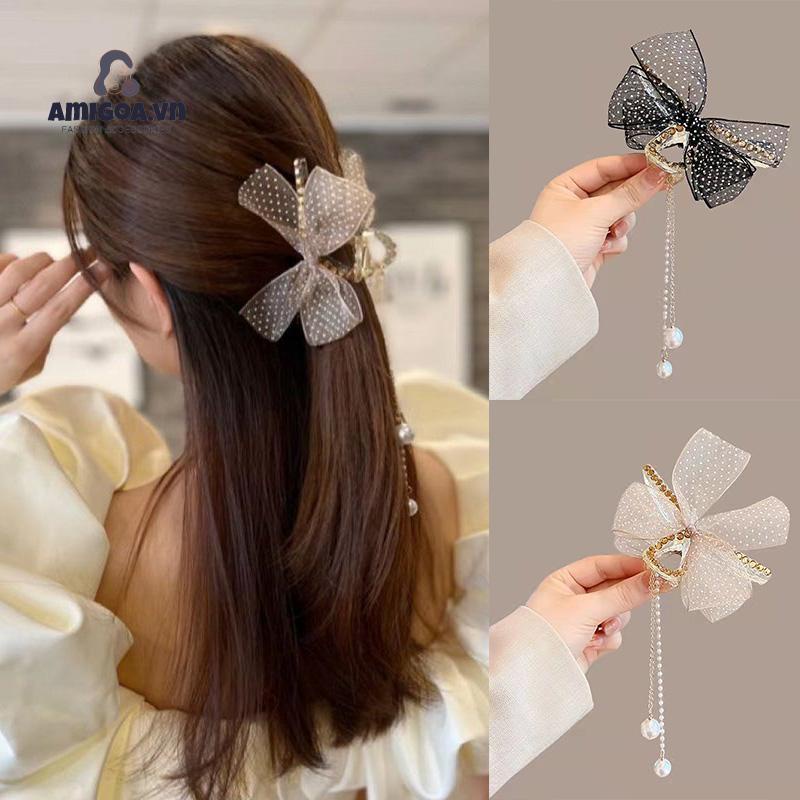 ✨✨Kẹp Tóc Hình Nơ Tua Rua Đính Ngọc Trai Thời Trang Cho Nữ