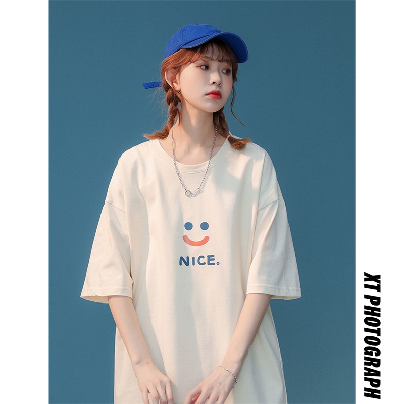 áo thun tay lỡ ,áo phông form rộng hàng unisex (có size 28kg-90kg) in hình mặt cười