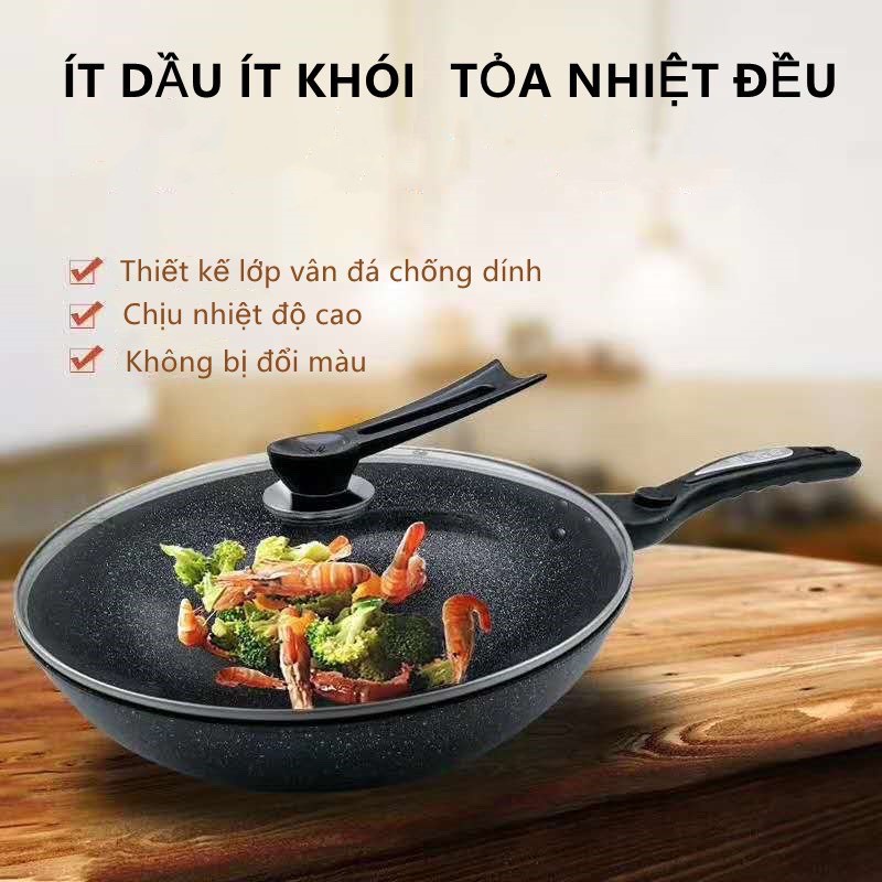 Chảo chống dính siêu bền đá sâu COOPIA Hàn Quốc có nắp - đường kính 32cm