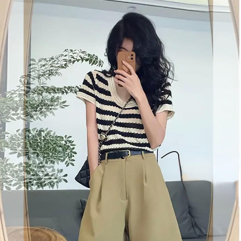 Áo Dệt Kim Ngắn Tay Thời Trang Mùa Hè Hàn Quốc Dành Cho Nữ