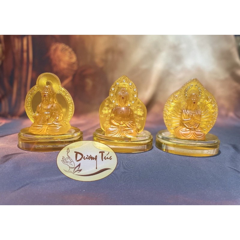 Tượng Phật Di Đà - Quan Âm - Chuẩn Đề ( tượng lưu ly ) hai mặt để xe hơi - ô tô
