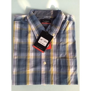 [100% cotton] Áo Sơ Mi Nam Ngắn Tay PIERRE Cardin Short Sleeve Cham Shirt Mens (Blue/Yell- Size EU - UK)