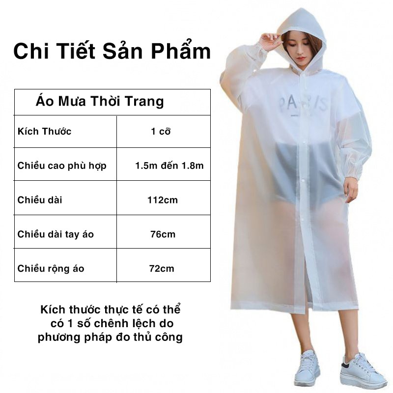 Áo Mưa Măng Tô, Áo Mưa Trong Suốt Thời Trang Có Mũ Trùm Đầu Chống Thấm PAPAA.HOME