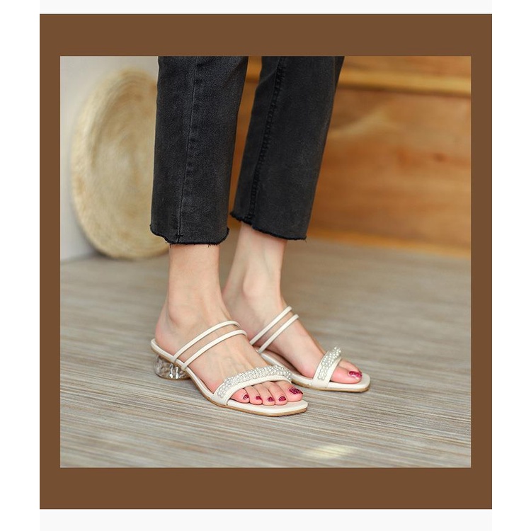 Dép quai ngang size 31 32 33 đính hạt đi được hai kiểu phong cách trẻ trung sang chảnh đế cao 3,5cm