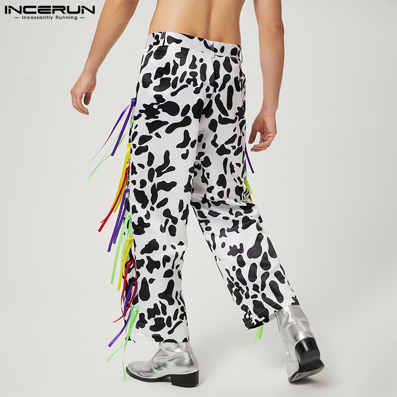 Quần dài Incerun ống rộng in họa tiết phối tua rua thời trang cho nam