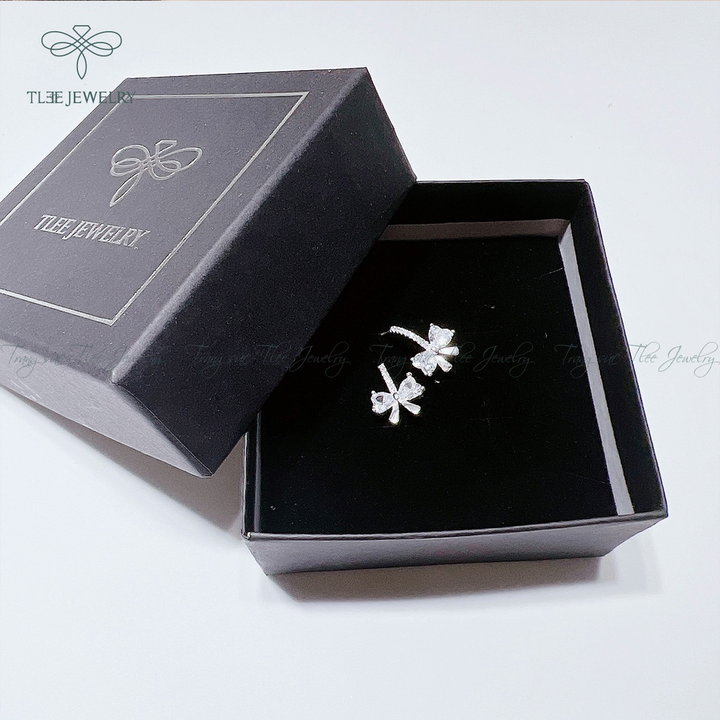 Khuyên tai bạc nữ TLEE nơ nạm đá mini dịu dàng, nữ tính NCJ B0112