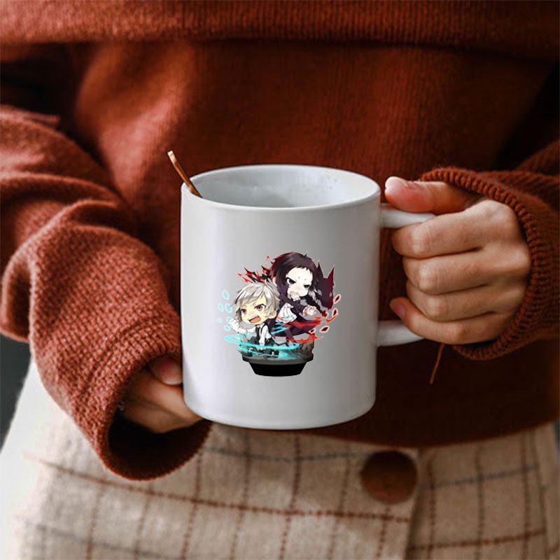 Cốc sứ trắng in hình Bungou Stray Dogs anime chibi dễ thương xinh xắn