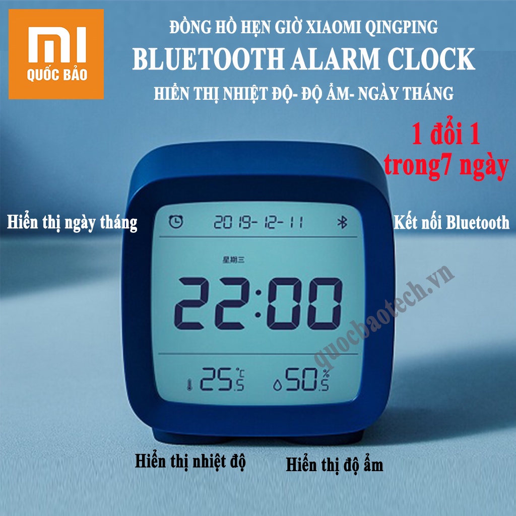 Đồng hồ báo thức Bluetooth Xiaomi Youpin Qingping, Nhỏ gọn, Chức năng hiển thị nhiệt độ, độ ẩm, ngày tháng
