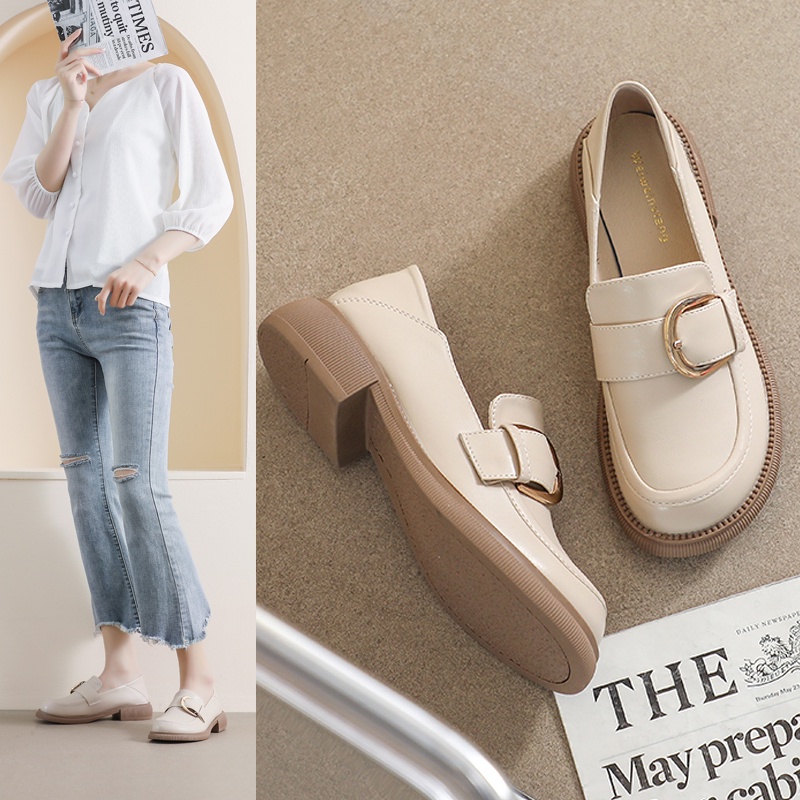 Giày Lười Da Đế Dày Phong Cách Anh Quốc Cổ Điển Size 34-42 Cho Nữ