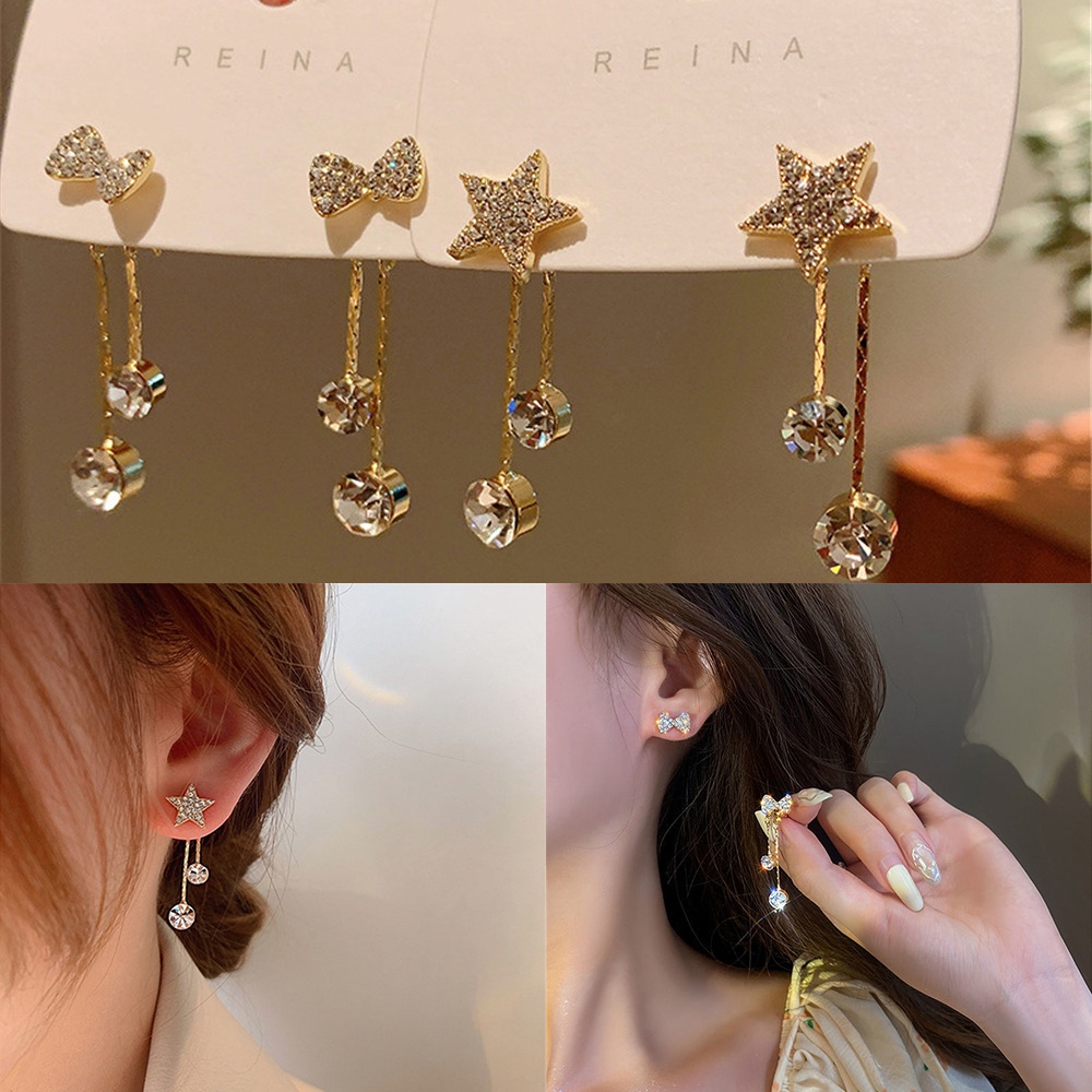 Bông tai tua rua đính nơ ngôi sao đơn giản phong cách Hàn Quốc cho nữ