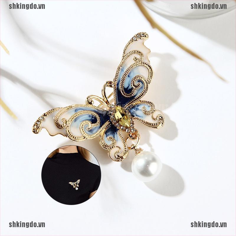 Trâm cài áo thiết kế hình bướm đính đá ngọc trai giả sang trọng cho nữ