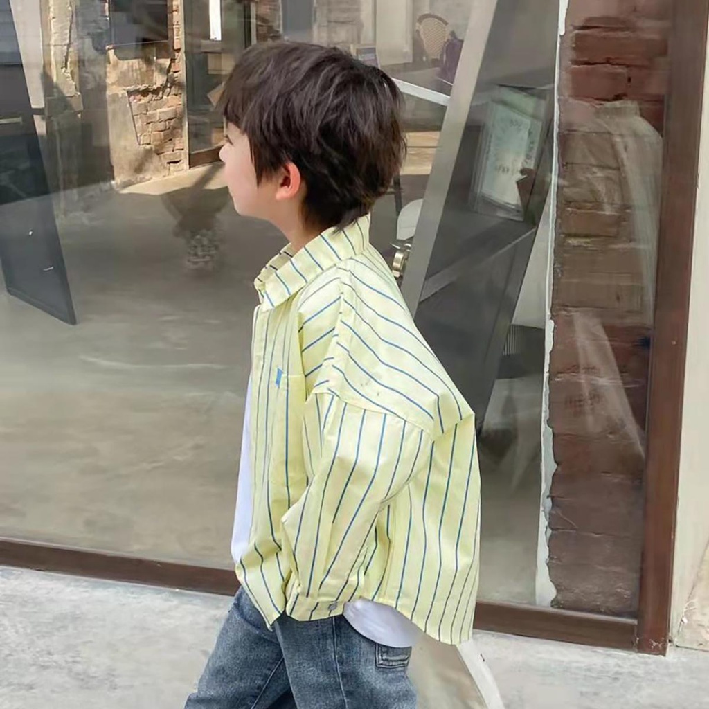Áo Sơ Mi Cotton Tay Dài Họa Tiết Kẻ Sọc Thời Trang Xuân Thu 2022 Cho Bé Trai