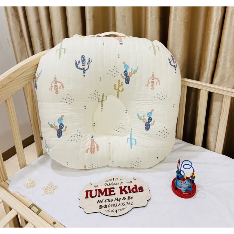 Set chăn gối sơ sinh hoạ tiết xương rồng, vải xô Muslin cao cấp thương hiệu IUME Kids