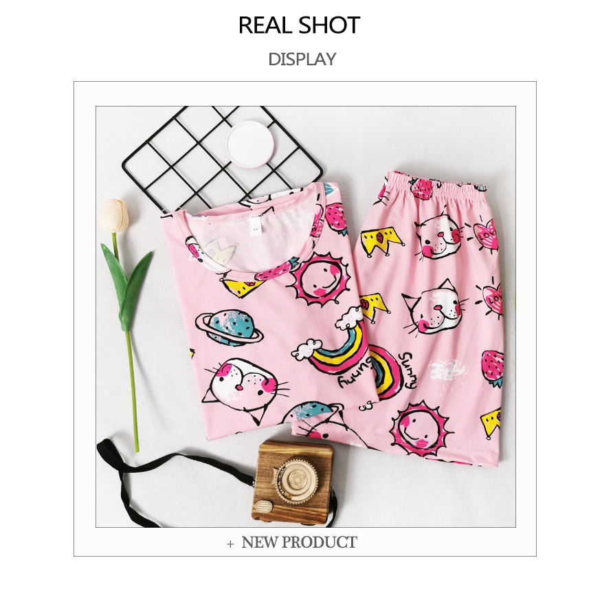xiaohan korea design short sleeve sleepwear sleeping wear female loose round neck summer nightwear set women pajama | BigBuy360 - bigbuy360.vn