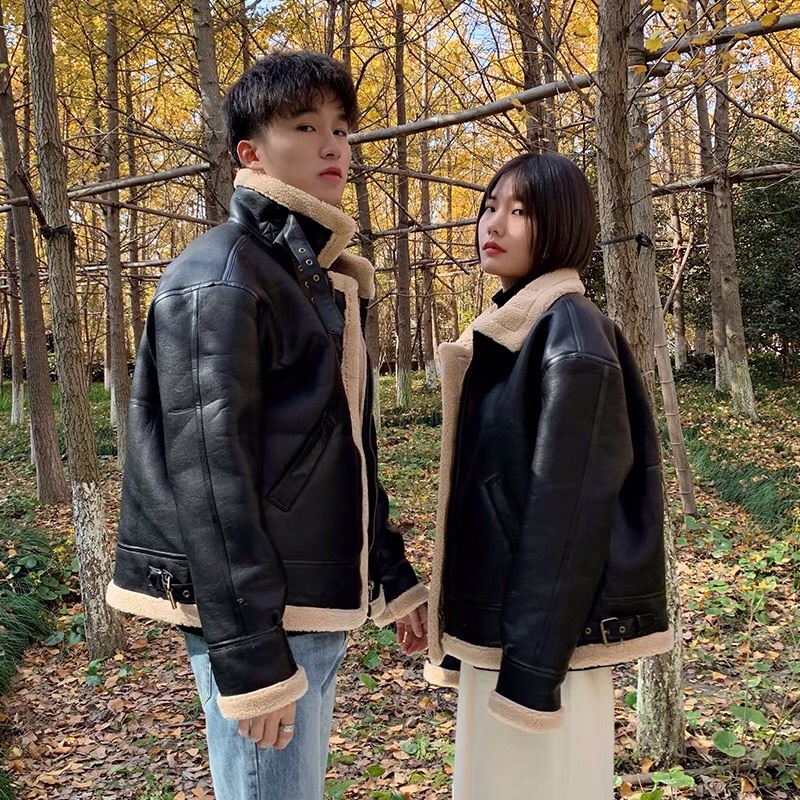 Áo khoác da lót lông đại hàn nam nữ