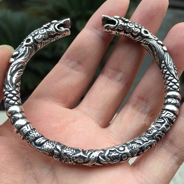 weiweijewelry/Vòng tay bằng chất liệu kim loại hình đầu rồng phong cách cổ điển dành cho nam và nữ