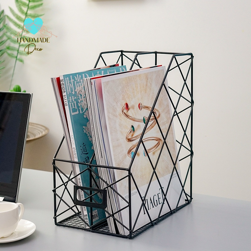 Kệ giá đỡ sách tài liệu tạp chí để bàn bằng thép hợp kim phủ sơn siêu bền, decor góc học tập, văn phòng làm việc