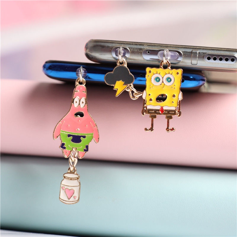 Nút Cắm Chống Bụi Hình SpongeBob Cho Cổng Sạc Điện Thoại Di Động