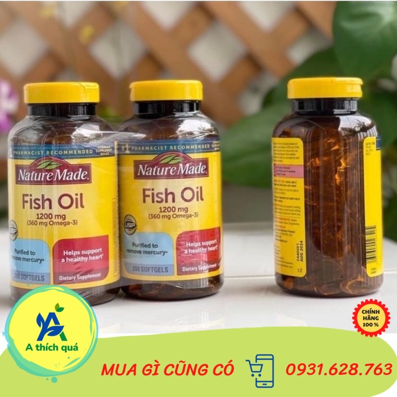 (Ship nhanh) Dầu Cá Nature Made Fish Oil 1200mg 360mg Omega 3 200 viên Hàng Mỹ