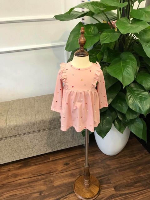 Váy cotton hồng chấm bi trái tim liền body chip HM auth