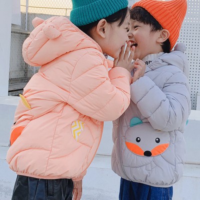 Áo Khoác Phao Có Nón Khóa Kéo Chất Liệu Cotton Dễ Thương Cho Bé
